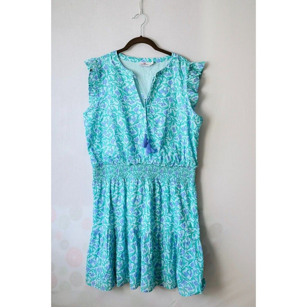 Vineyard Vines L floral‎ summer dress coastal beachy Cotton